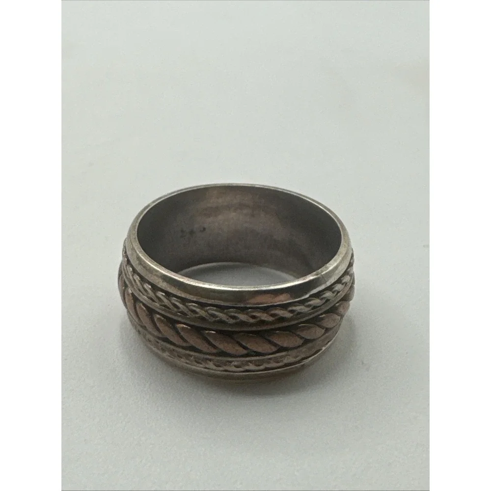 Vintage Sterling Silver Copper Rope Style Spinner Band Ring Size 6.5 Weighs 4.9g